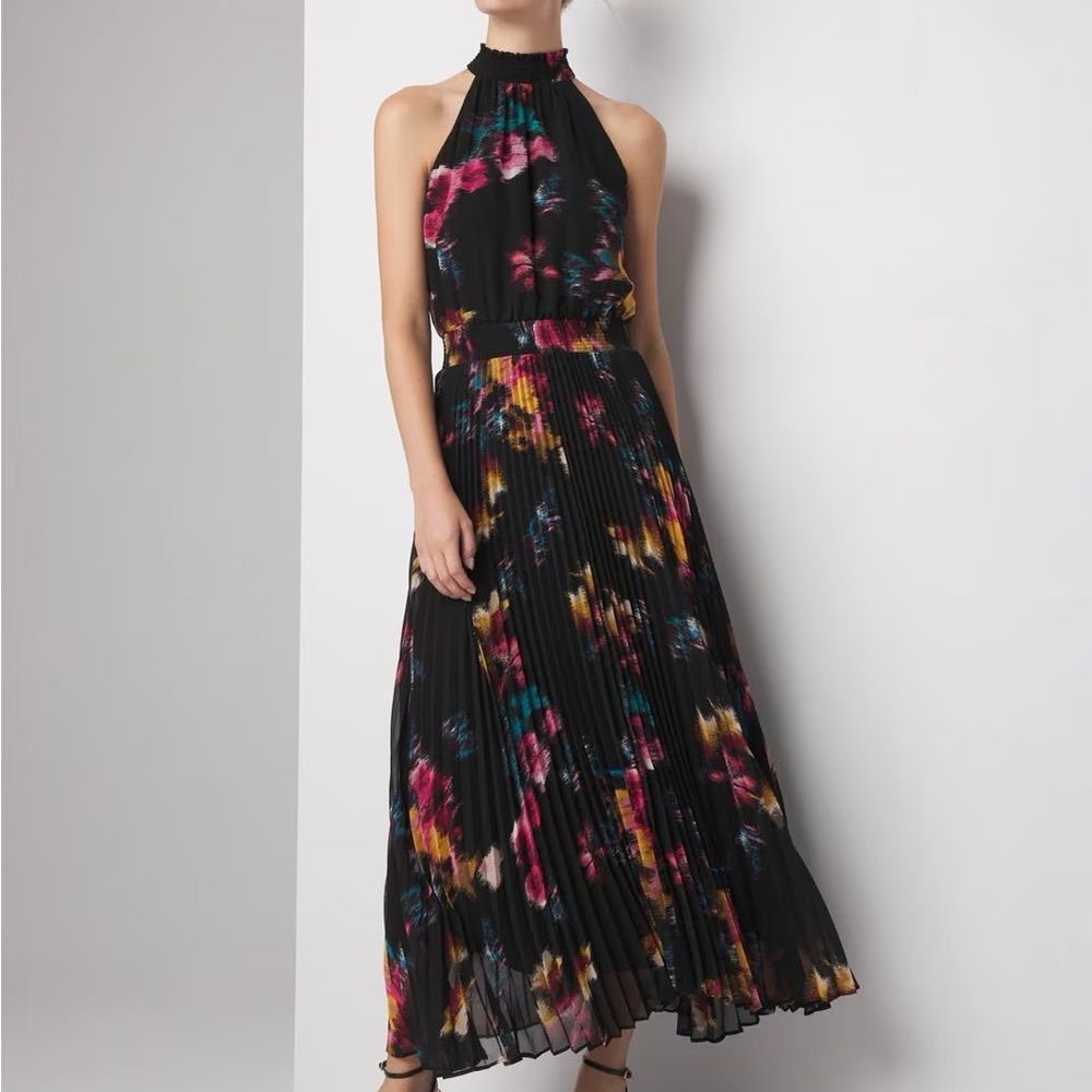 White House Black Market Black and Pink Halter Maxi Dress